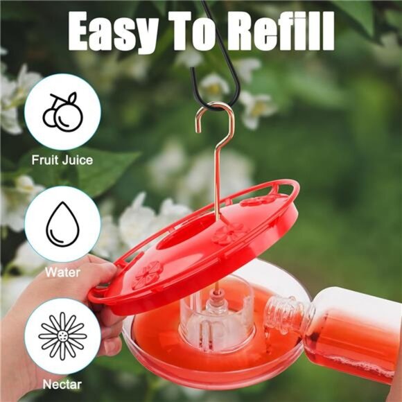 2 Pack 16 OZ Hummingbird Feeders for Outdoor 5 Feeder Ports Ant Bee Proof Leak - Picture 5 of 7